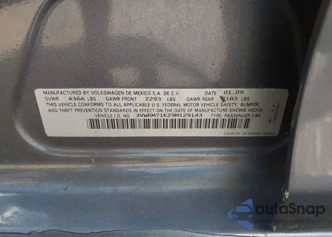 2009 Volkswagen Jetta Se from USA, damaged, VIN 3VWRM71K29M129143